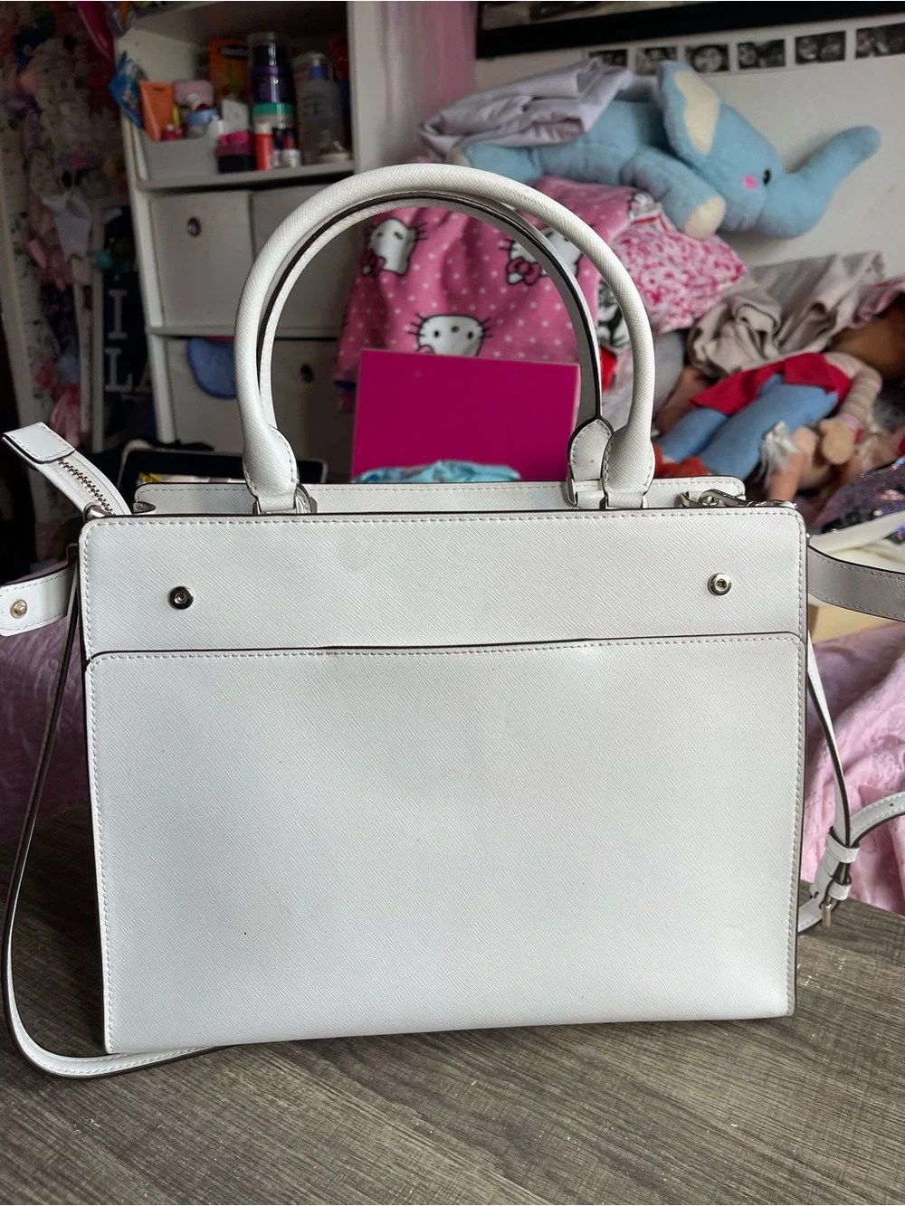 Kate Spade Large White Staci Saffiano Leather Satchel